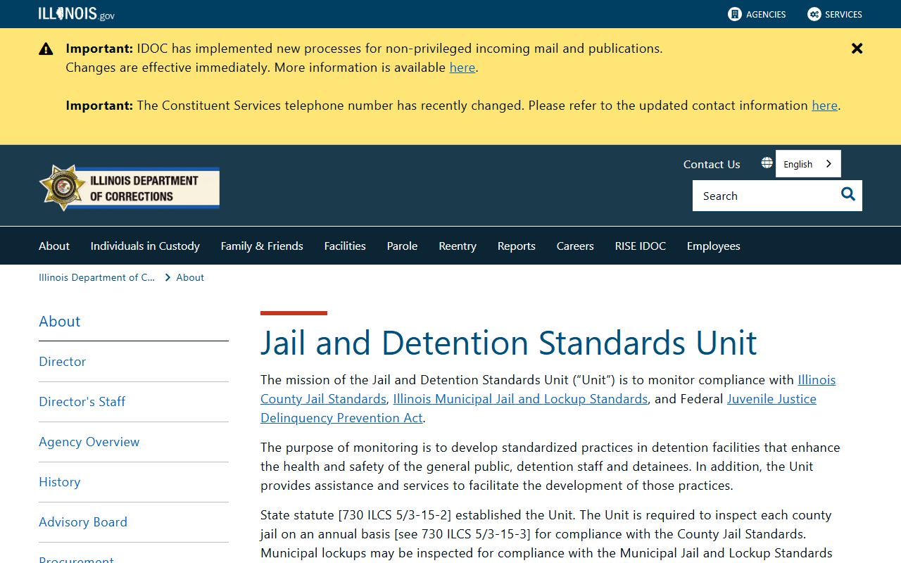 Illinois IDOC jail standards unit Pike County inmate population reporting