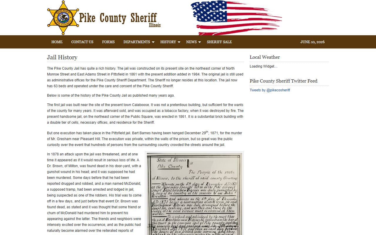 Pike County Jail history page with 1861 jail and 1984 addition detail