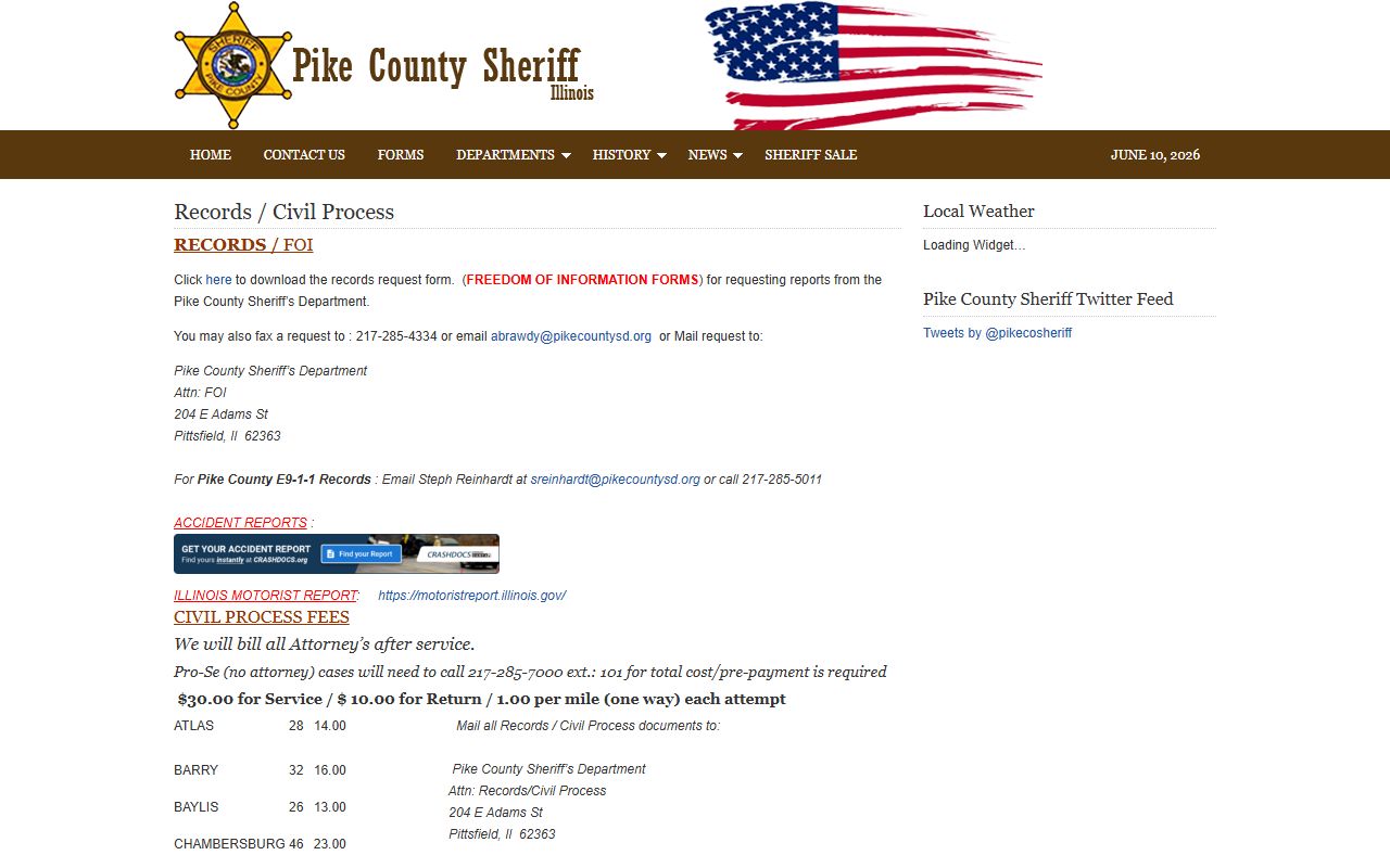 Pike County inmate records sheriff FOIA records civil process page